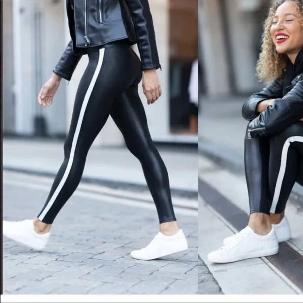 Spanx Pants & Jumpsuits Spanx Faux Leather Leggings Side Stripe